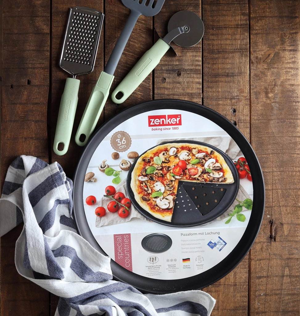 Teglia per pizza, diametro 36 cm, forata, antiaderente, nera