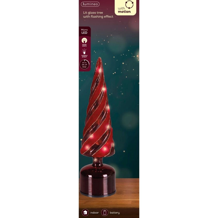 ALBERO LED FLASHING ROTANTE ROSSO EFFETTO VETRO DIAMETRO 9X33,5H CM