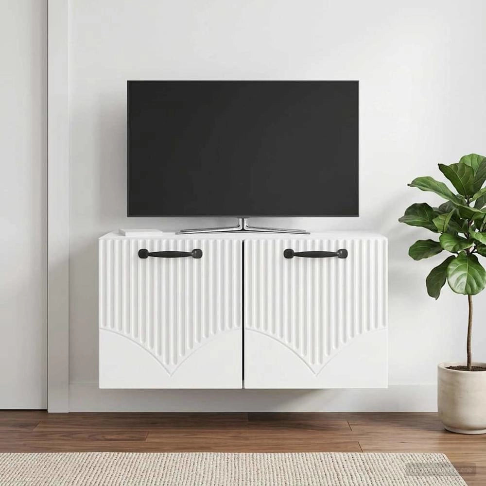 Mobile Porta TV da Muro Bianco Lucido 59,5 x 31 x 30 cm