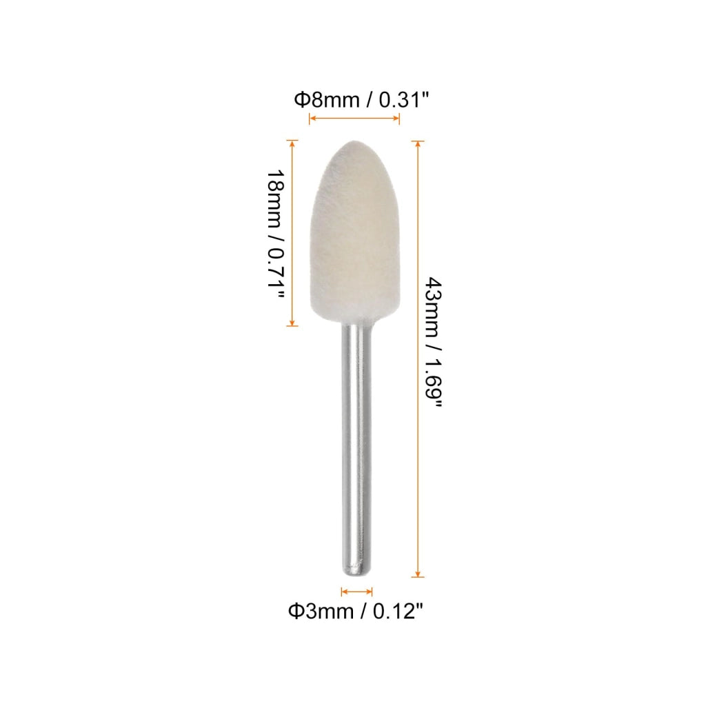 40 inserti abrasivi conici in feltro di lana, con testa da 8 mm e gambo da 3 mm