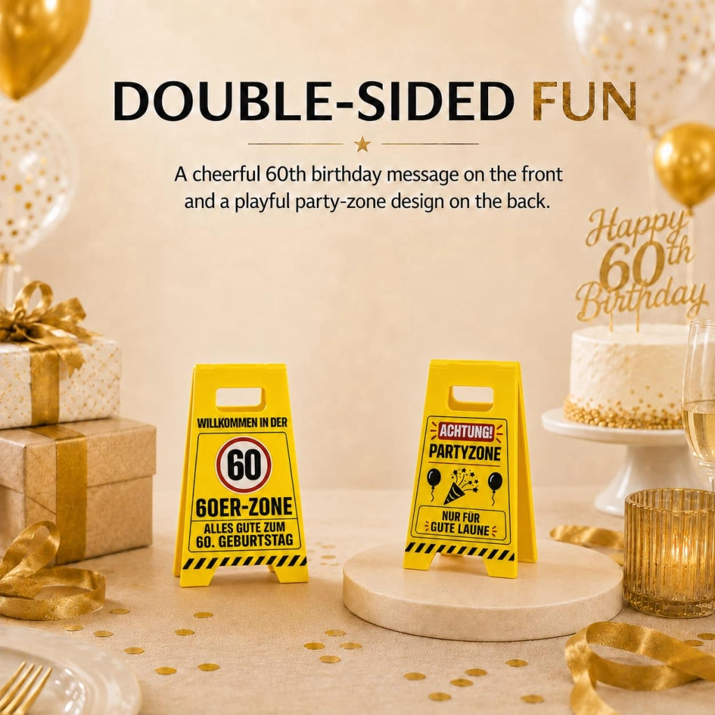 Cartello per il 60° compleanno, decorazione divertente, 12 pezzi, giallo
