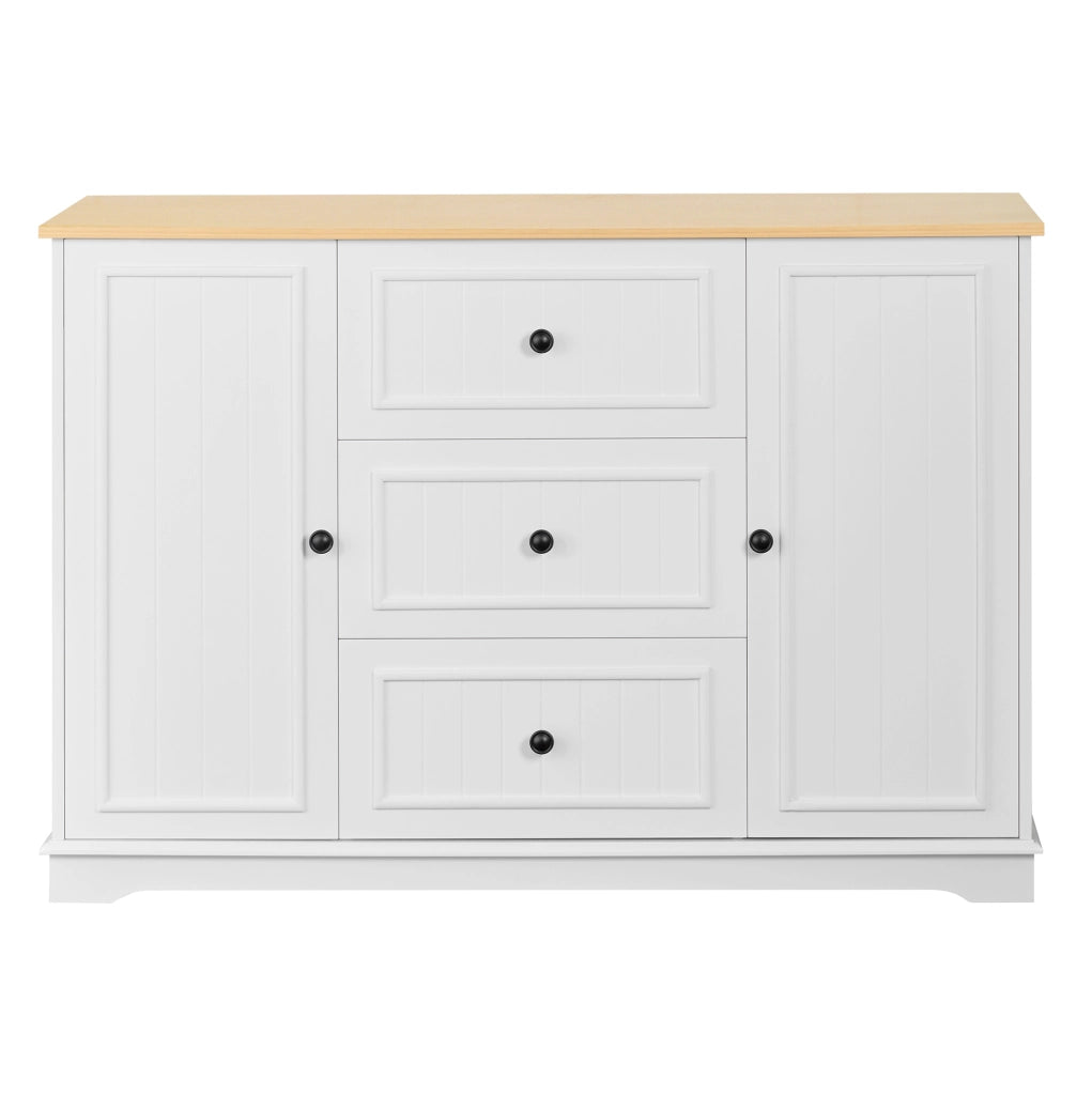 CREDENZA 126x40x86 cm in MDF bianca con 3 cassetti e ripiani regolabili