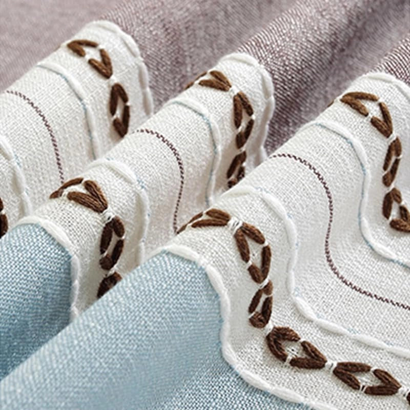 Tovaglia 140x220 cm, cotone e lino, con frange, motivo a righe blu e marrone