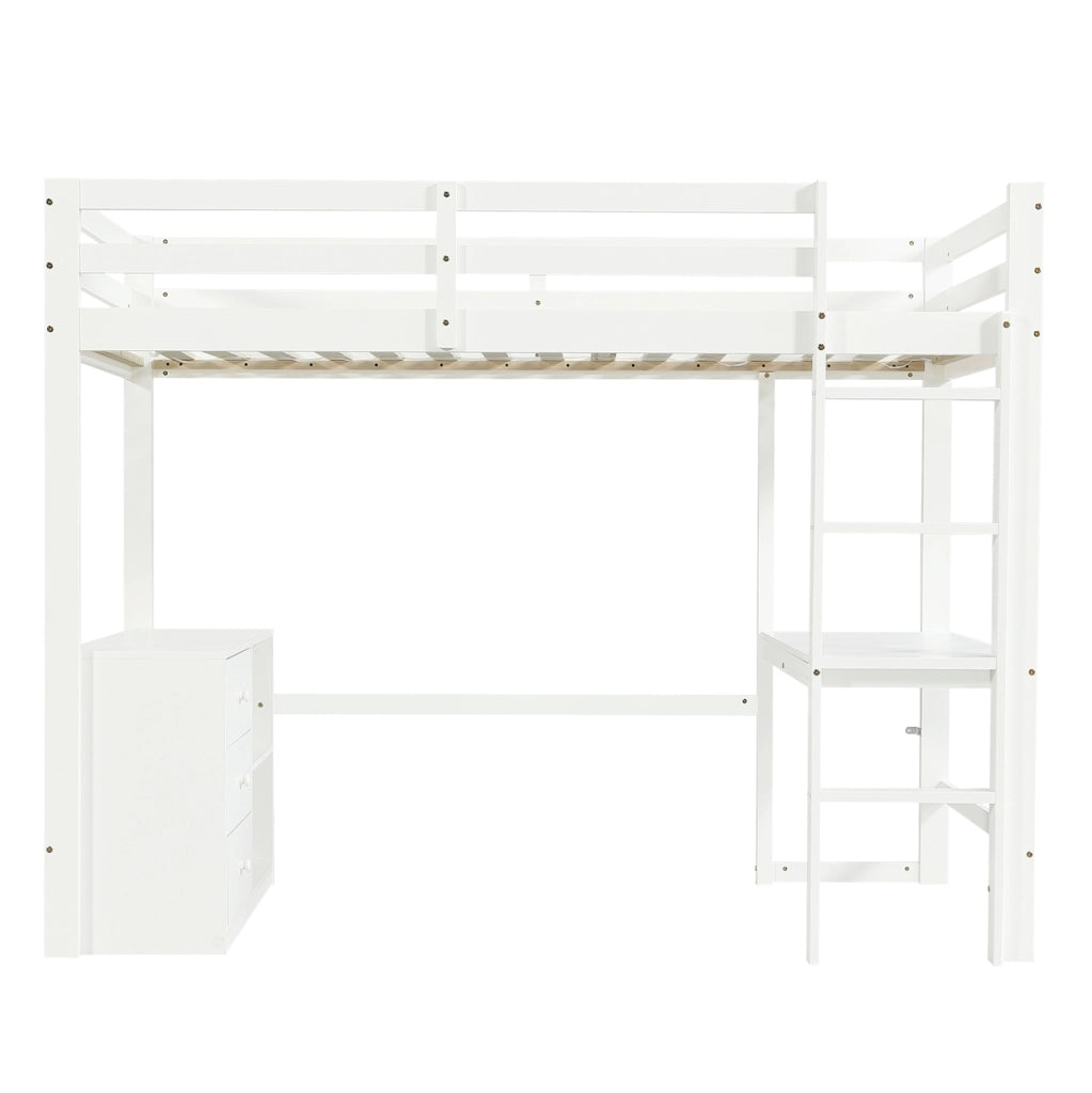 Letto a soppalco per bambini 90x200 cm con scrivania, bianco