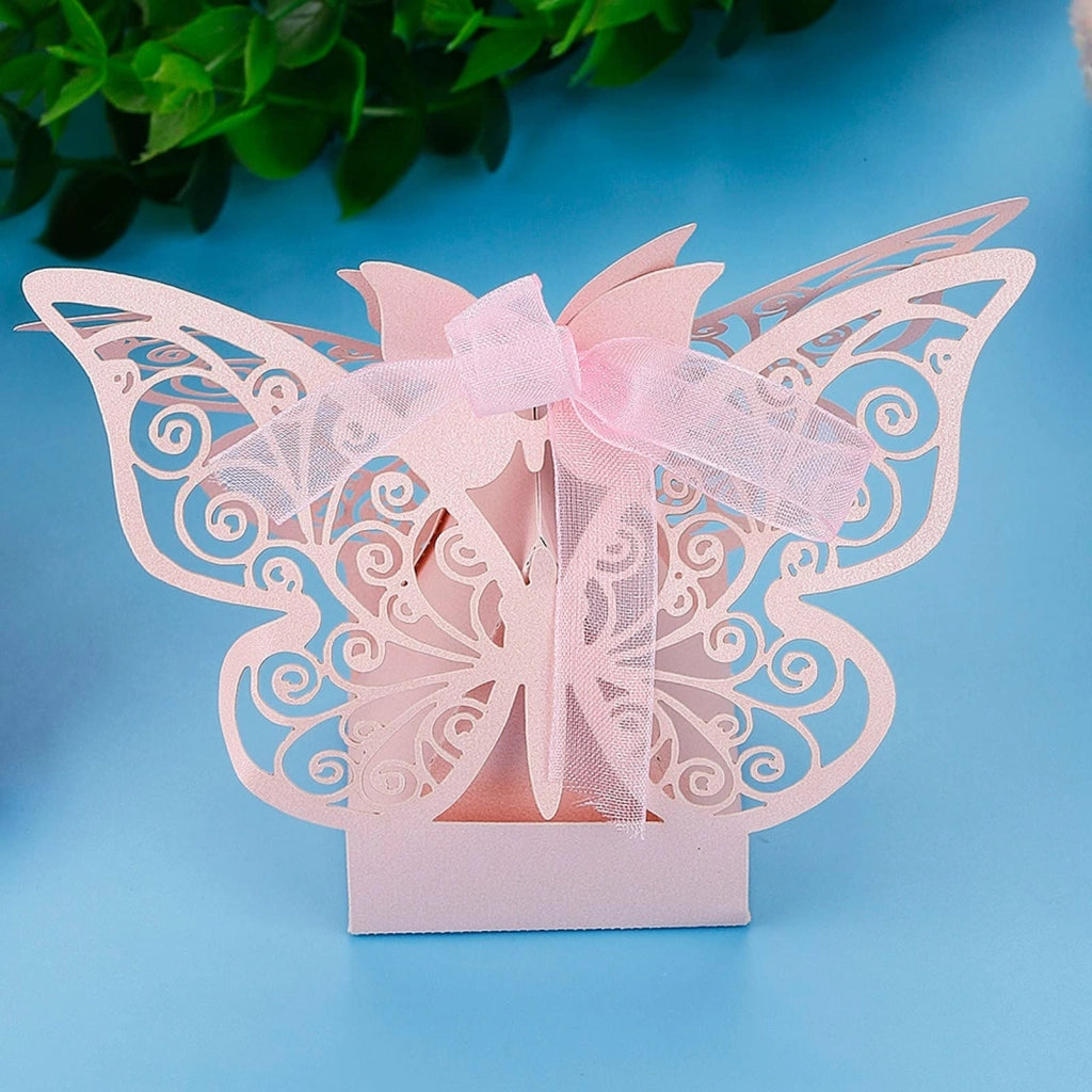 100 scatole regalo in carta a forma di farfalla, color rosa, per caramelle e feste