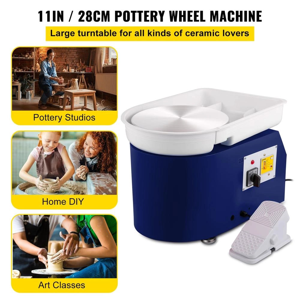 Tornio per Ceramica Elettrico TYLPJ28-OC con Pedale 350W 220V Piatto 28 cm 11 Pollici Regolabile Blu per Fai da Te