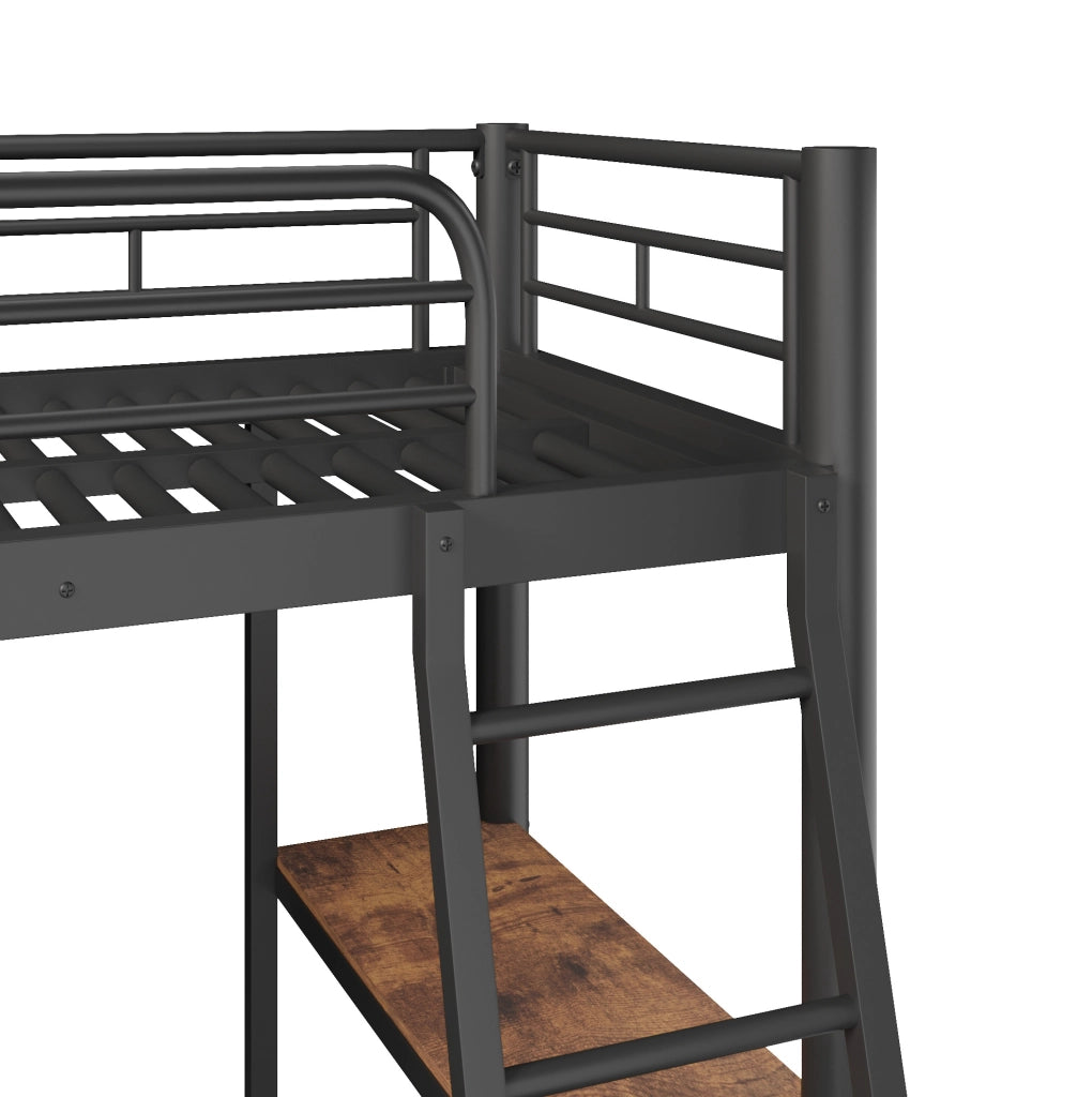 Letto a soppalco 90 x 200 cm con scrivania e doppia scala, nero