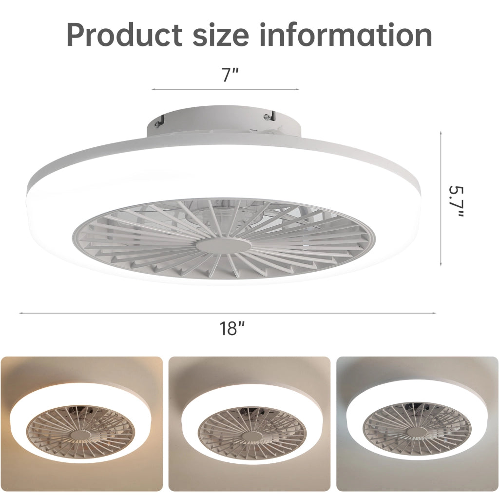 Ventilatore da soffitto bianco con luce LED dimmerabile e telecomando, 46 cm