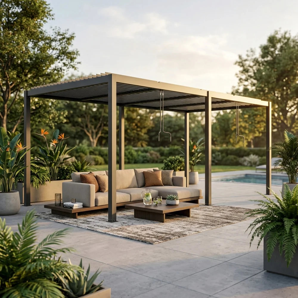 Pergola Bioclimatica in Alluminio con Lamelle Orientabili 8x4 Tony Antracite