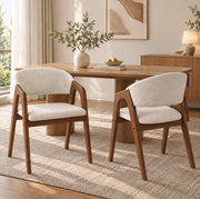 Set di 2 sedie da pranzo in legno massello con braccioli, color noce