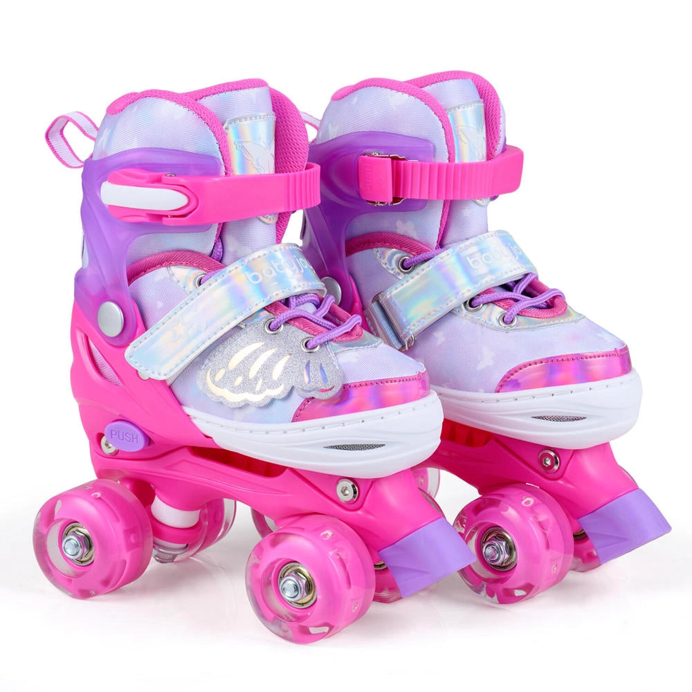 Pattini a rotelle per bambini regolabili con 4 ruote luminose LED rosa cuscinetti ABEC-7 per principianti