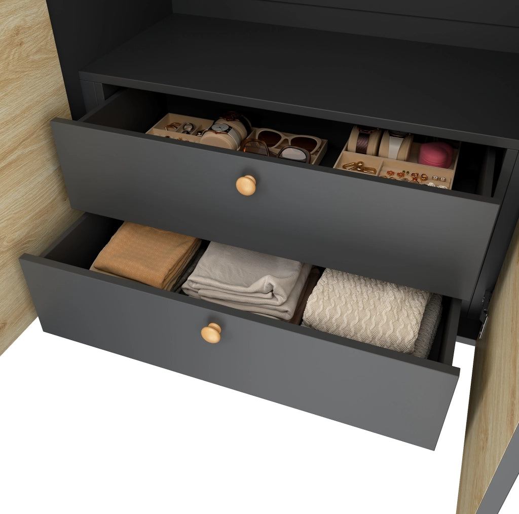 Armadio 90 x 50 x 200 cm con appendiabiti, portapantaloni e 2 cassetti