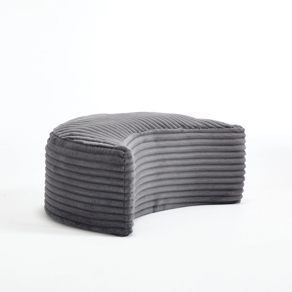 Poltrona lounge rotonda in velluto a coste grigio scuro con pouf e 5 cuscini