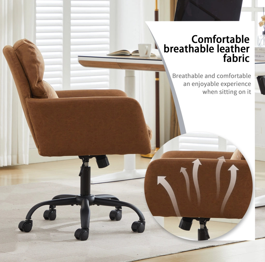 Sedia da ufficio ULEVR in PU marrone con struttura in metallo e imbottitura in schiuma