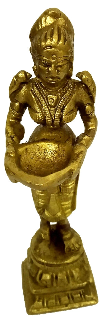 Lampada rituale in ottone, modello Diya Deepalakshmi, altezza 4 pollici