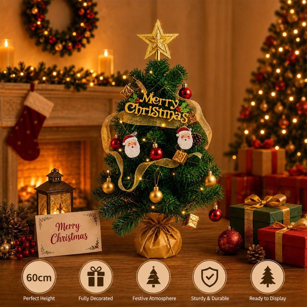 Albero di Natale artificiale, verde, decorato, altezza 44 cm