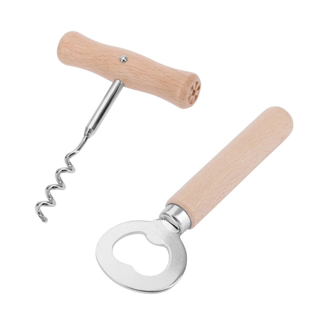 Set di cavatappi con apriscatole, in legno/acciaio, color legno chiaro/argento