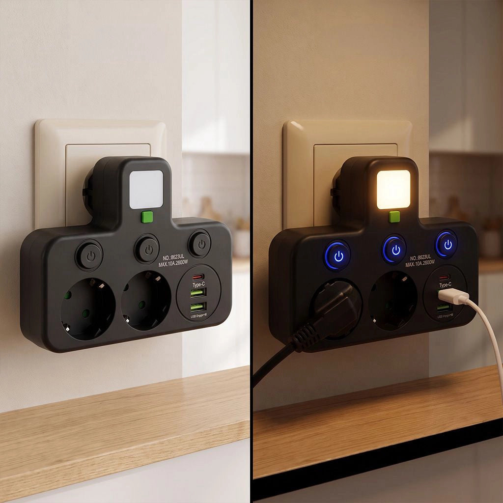 Multipresa 2 Prese + 2x Usb-a + Usb-c Jnh017 Black