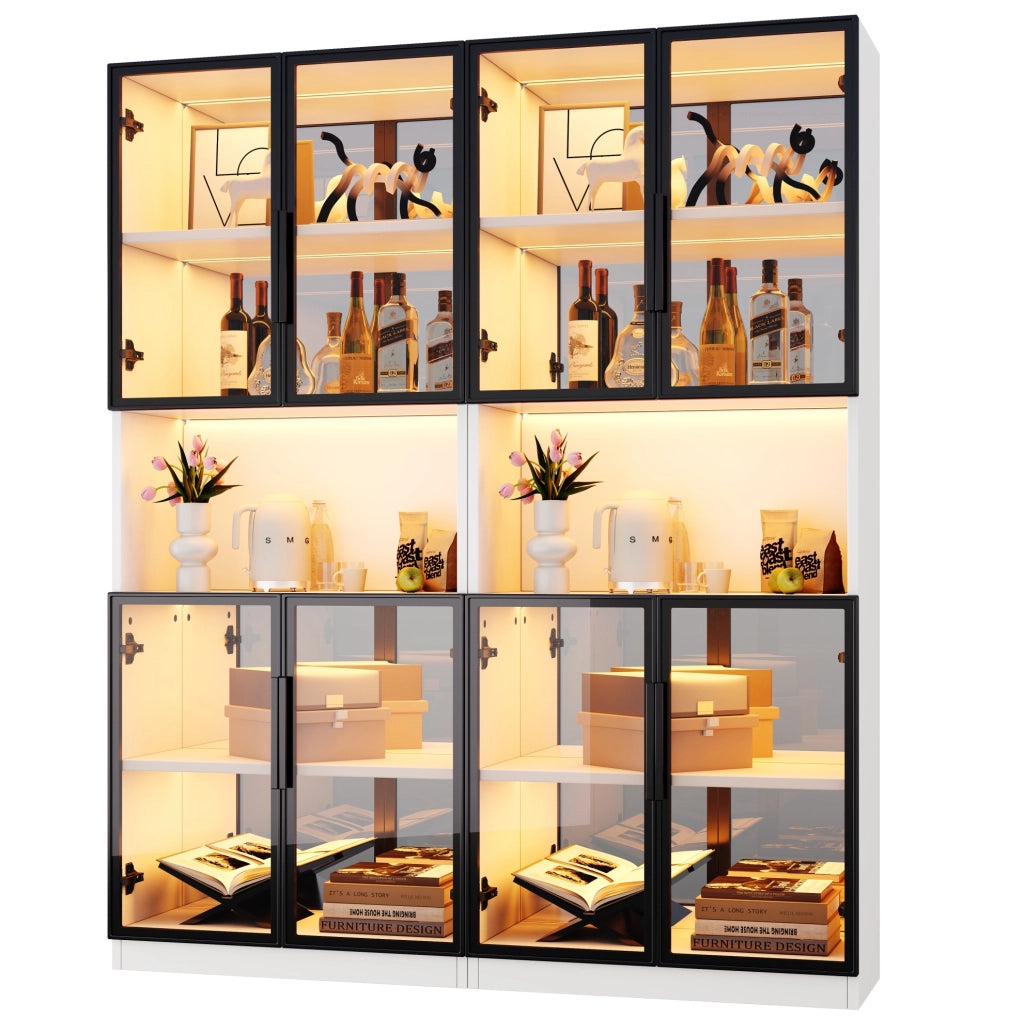 Set 2 Vetrine LED con Specchio e Ante in Vetro Grigio