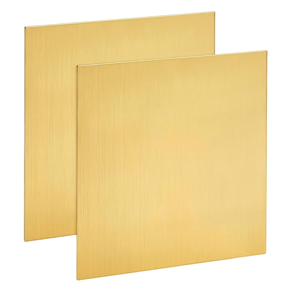 Lastra di ottone, 100x100 mm, spessore 1 mm, 2 pezzi, quadrata, color oro, ideale per lavori di bricolage