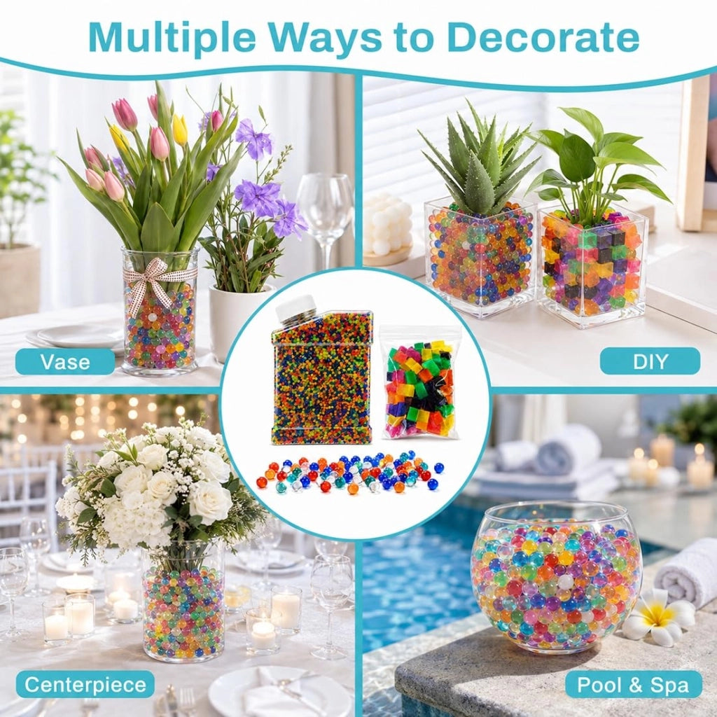 60.000 perline colorate idrogel e 50 grammi di cubetti di gelatina idrogel