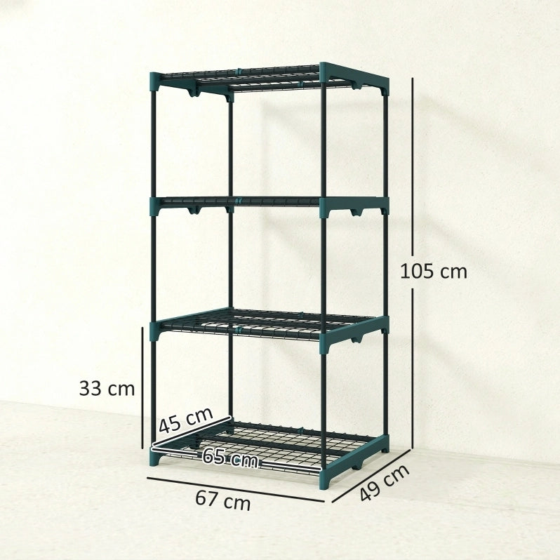 Portapiante a 4 ripiani in acciaio e plastica, verde scuro, 67 x 49 x 105 cm