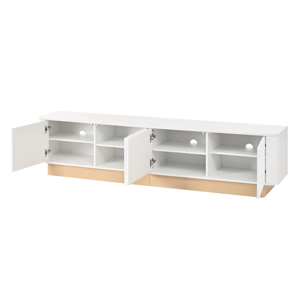 Mobile TV 200 cm Bianco in MDF con 4 Ante, Ripiani Regolabili e Angoli Arrotondati