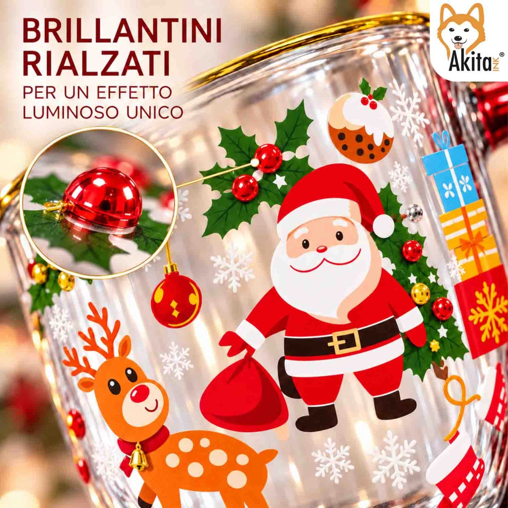 Akitaink Tazza Natalizia Mug Vetro Decorato Babbo Natale