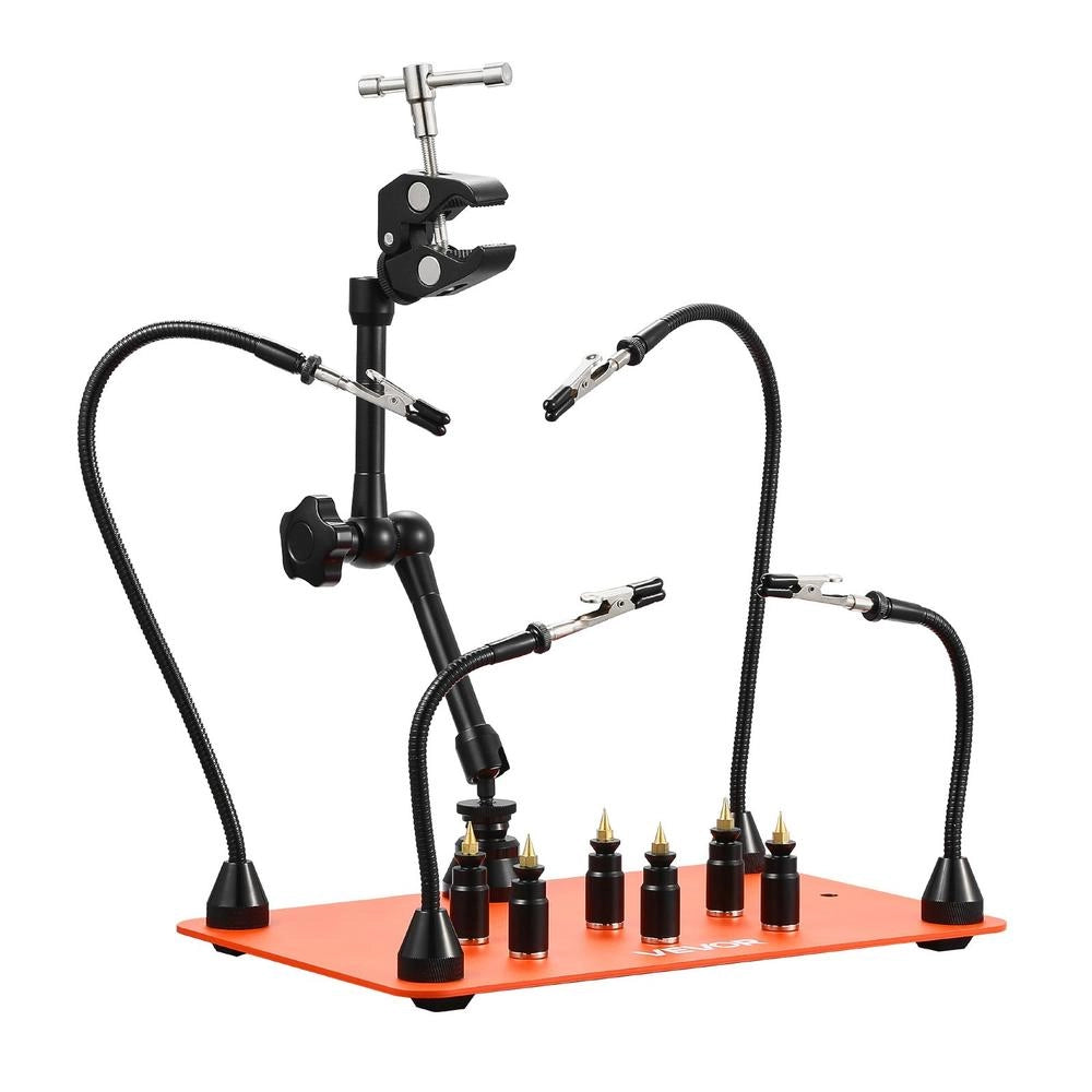 4 Bracci Flessibili, Stazione per Saldatura Magnetica Terza Mano, 6 Supporti per Pilastri PCB, Supporto a 360°, Base Acciaio Robusta per Fai da Te