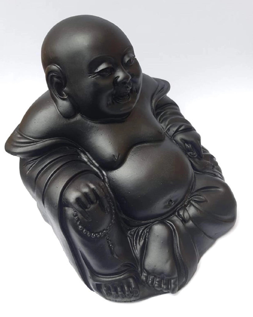 Buddha sorridente, portafortuna, dipinto a mano, resina, altezza 10,4 cm