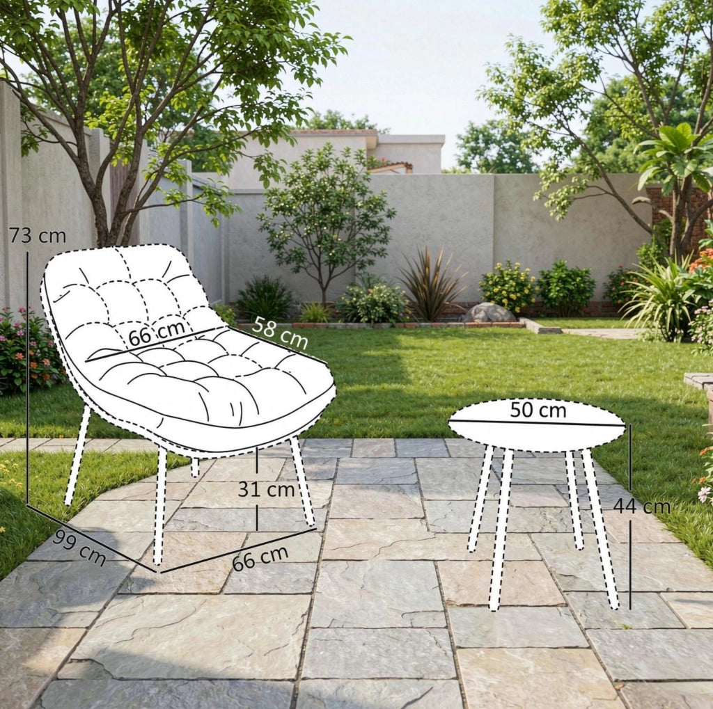 Set da giardino 2 posti grigio in acciaio e resina intrecciata; cuscini 15 cm