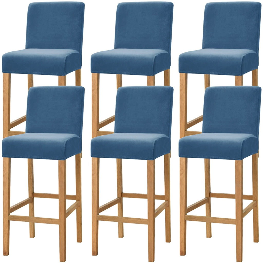 Coprisedie per sgabelli in velluto, set da 6, colore blu, elasticizzati, antiscivolo