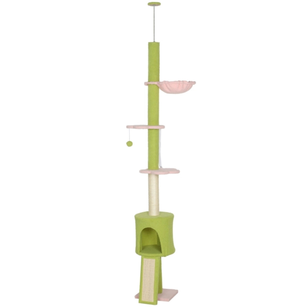 Tiragraffi per gatti da pavimento a soffitto regolabile 220-240 cm verde