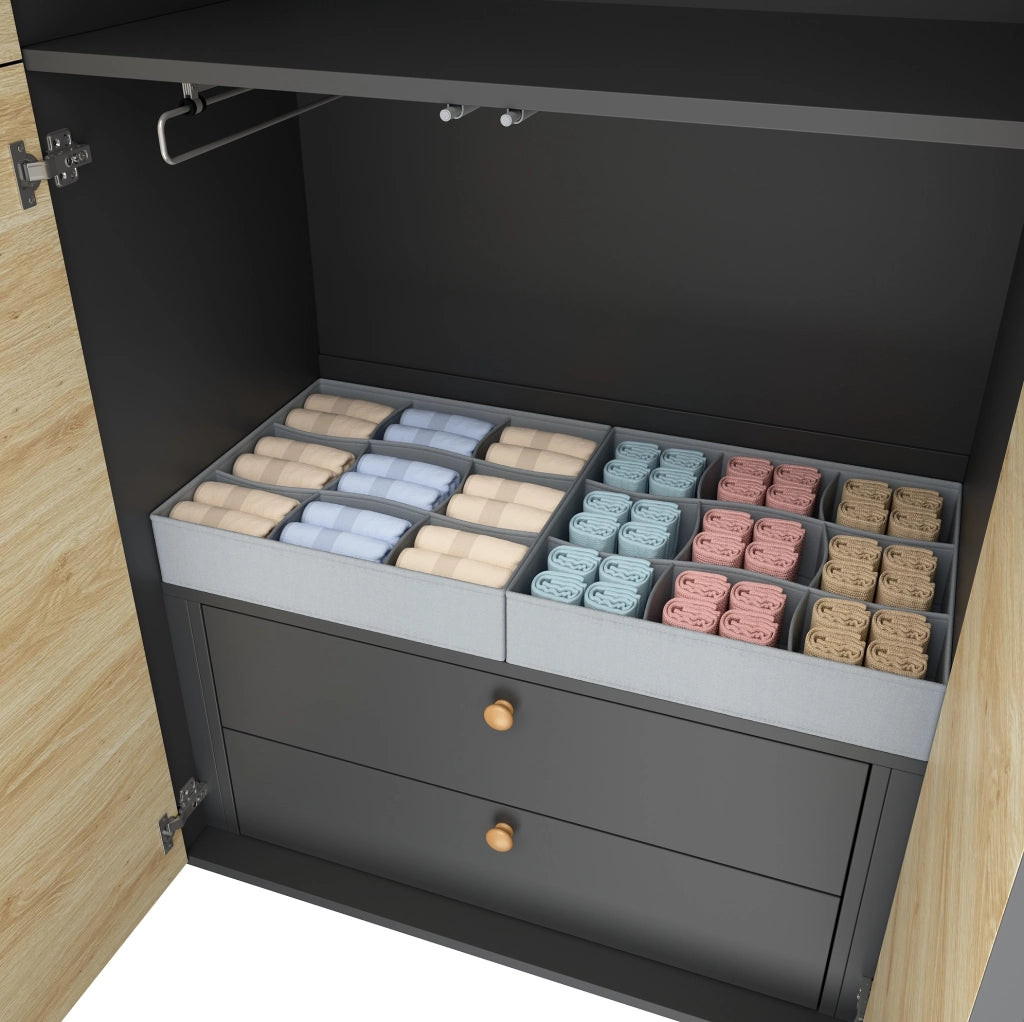 Armadio 90 x 50 x 200 cm con appendiabiti, portapantaloni e 2 cassetti