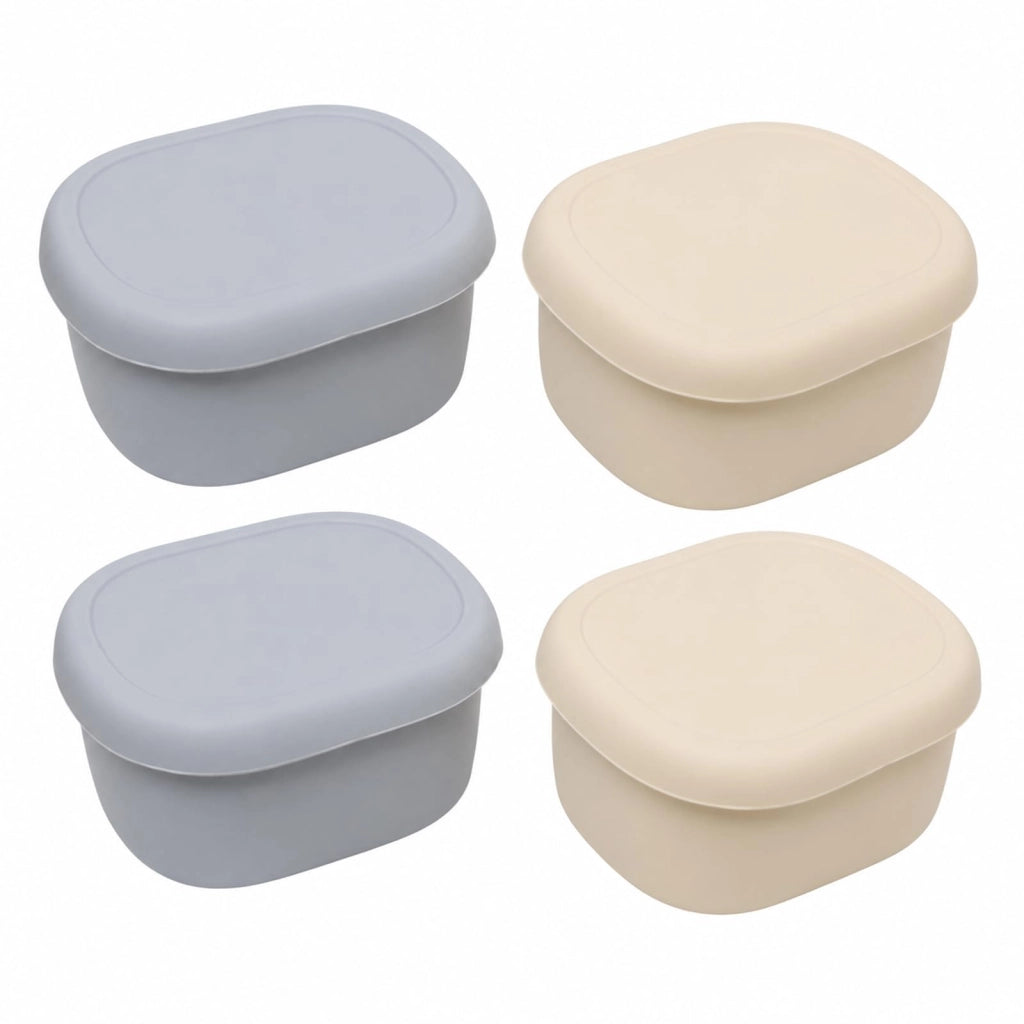Set di 4 contenitori in silicone per snack, da 300 ml, con coperchio, impilabili