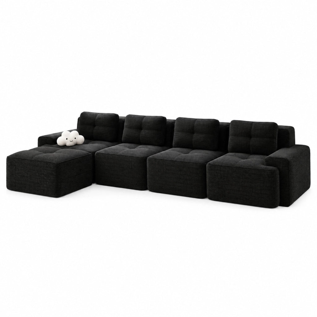DIVANO Modulare 4 posti 382x177x69 cm in velluto a coste nero