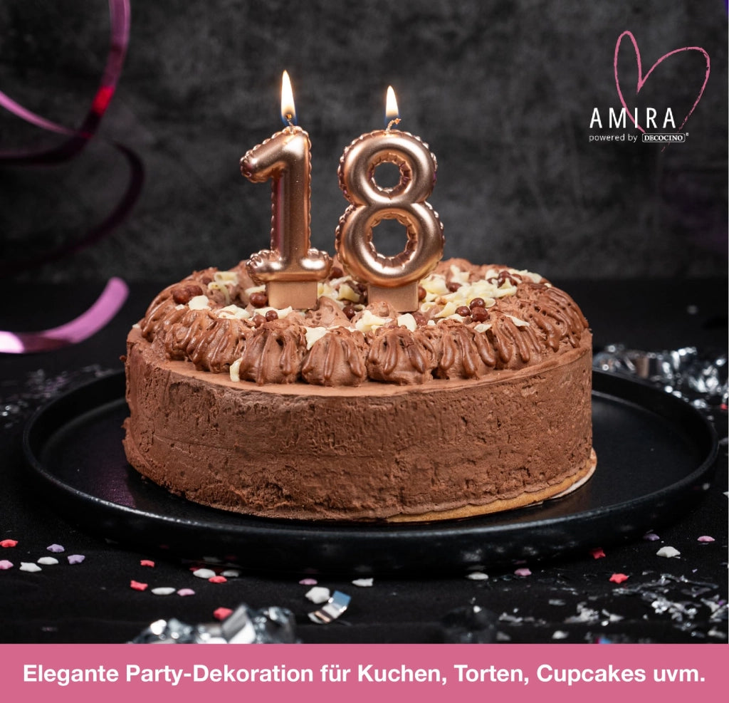 Candela a forma di numero, color rosa oro, numero 2, 7 cm, ideale per torte e dolci