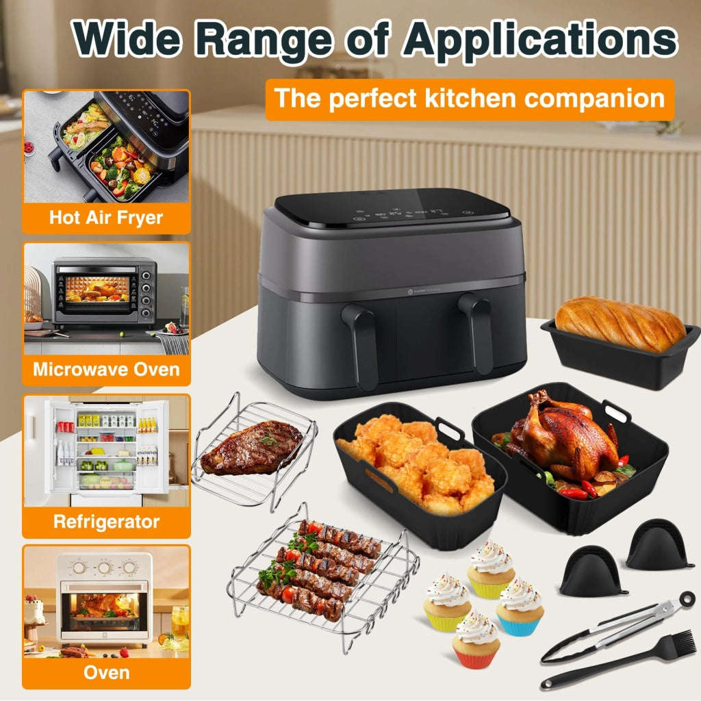 Set di accessori per friggitrice ad aria, 28 pezzi, compatibile con Philips Dual Basket, in silicone