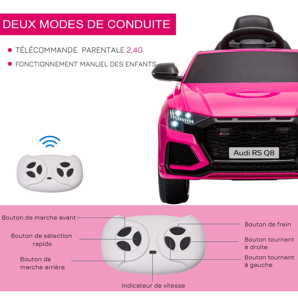 Auto elettrica per bambini con licenza Audi RS Q8, veicolo per bambini con telecomando, USB e Bluetooth, rosa