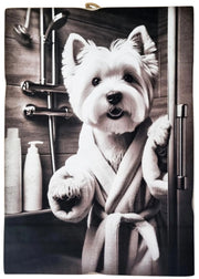 Immagine decorativa con un cane, razza terrier, su legno, dimensioni 25x18 cm