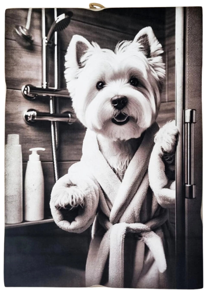 Immagine decorativa con un cane, razza terrier, su legno, dimensioni 25x18 cm