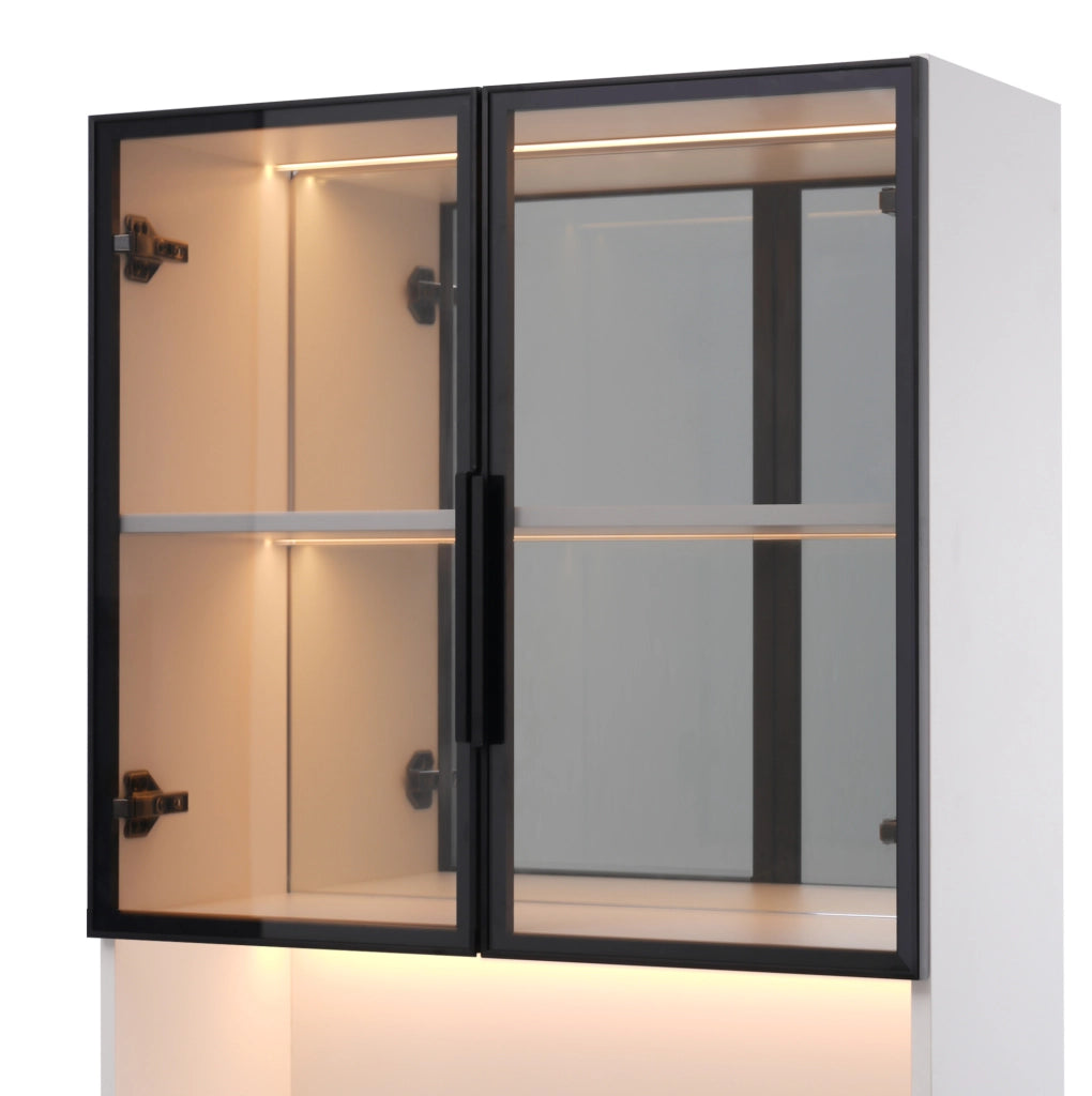Vetrina bianca LED con vetri grigi e specchio 70x30x170 cm