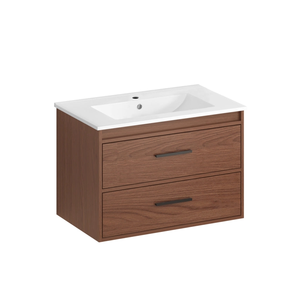 Mobile bagno 75 cm in MDF marrone rossiccio con 2 cassetti