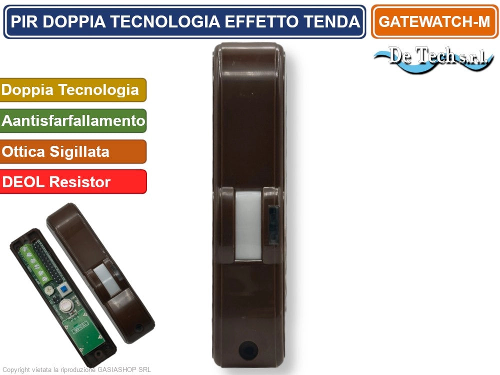 PIR SENSORE RIVELATORE DOPPIA TECNOLOGIA EFFETTO A TENDA ANTISFARFALLAMENTO MARRONE