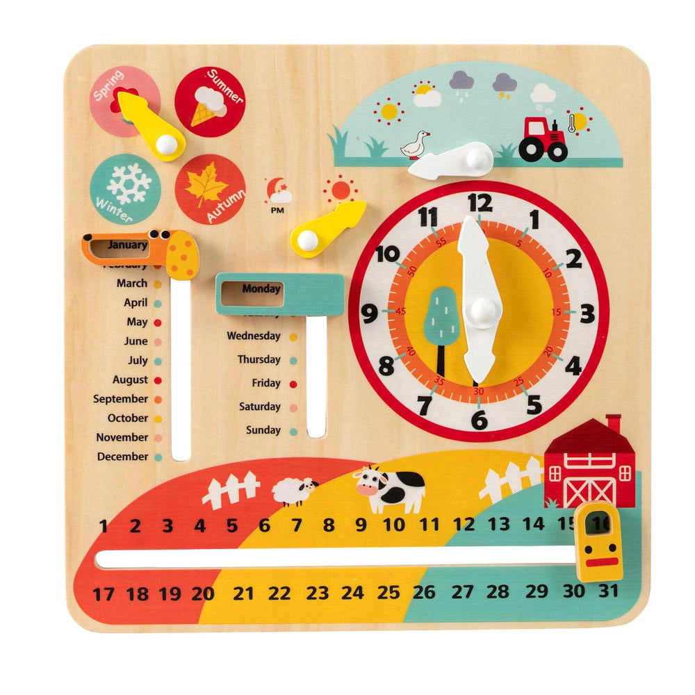Gioco educativo Montessori orologio didattico in legno di faggio calendario stagioni e meteo per bambini da tavolo e parete