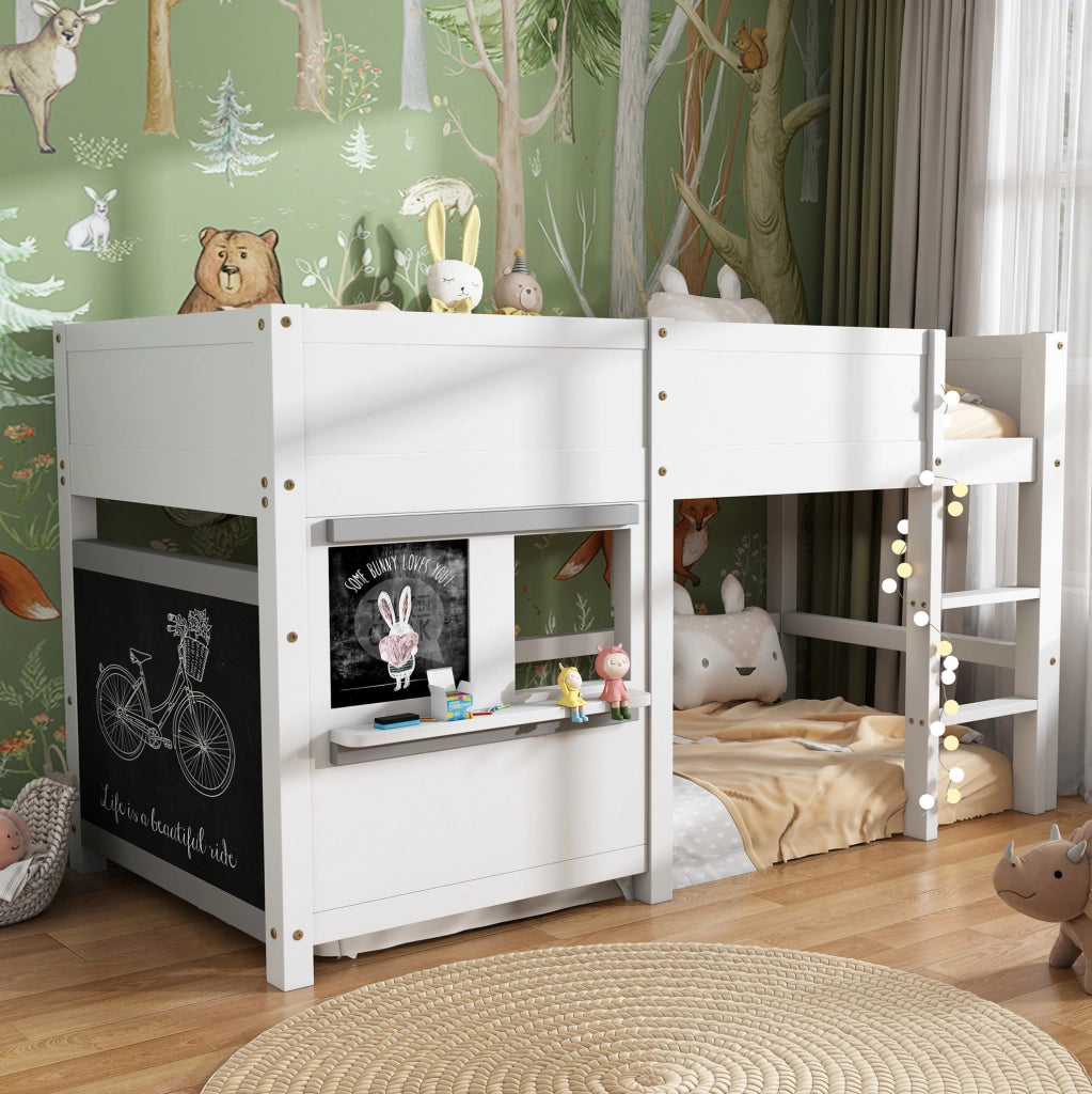 Letto gioco per bambini 90x200 cm bianco con lavagne e ripiano