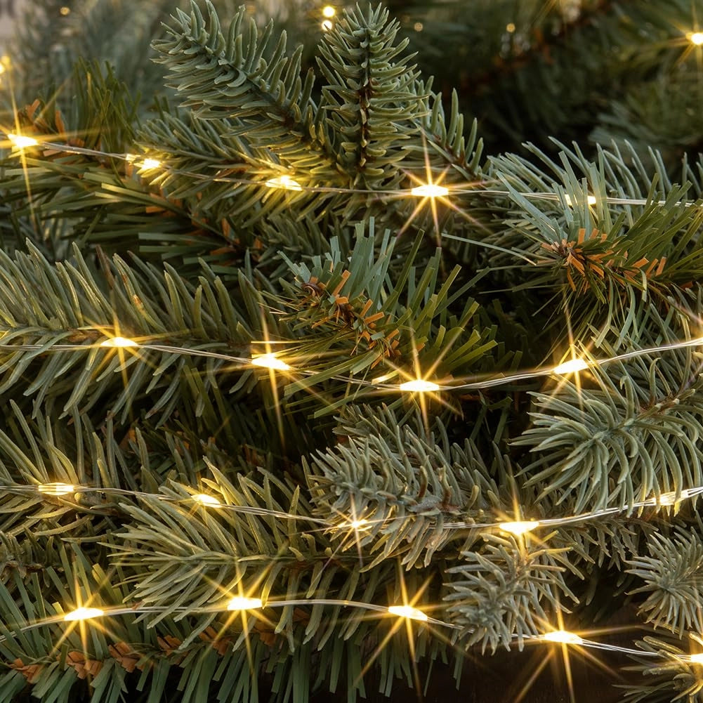 Catena luminosa a LED, lunghezza 30,5 metri, 600 LED bianco caldo, con telecomando