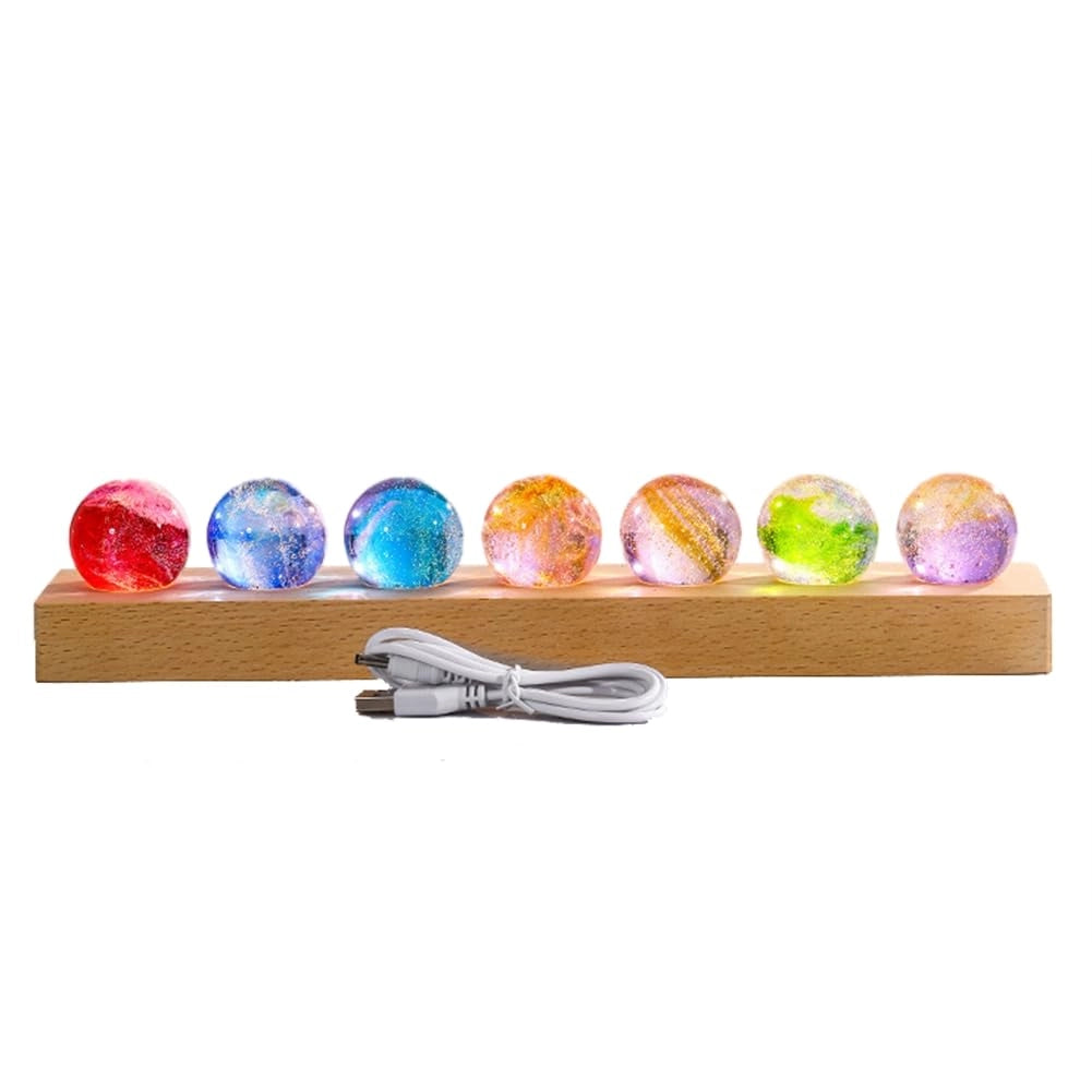 Sfera stellata trasparente, pianeta luminoso, confezione da 7 pezzi, diametro 40 mm, con base