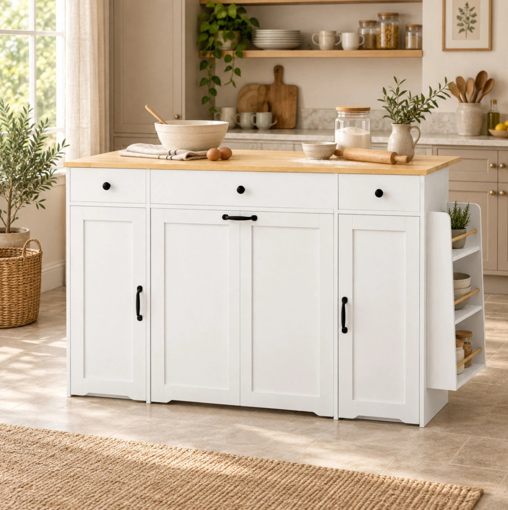 Credenza da cucina bianca con 3 cassetti e 2 ante