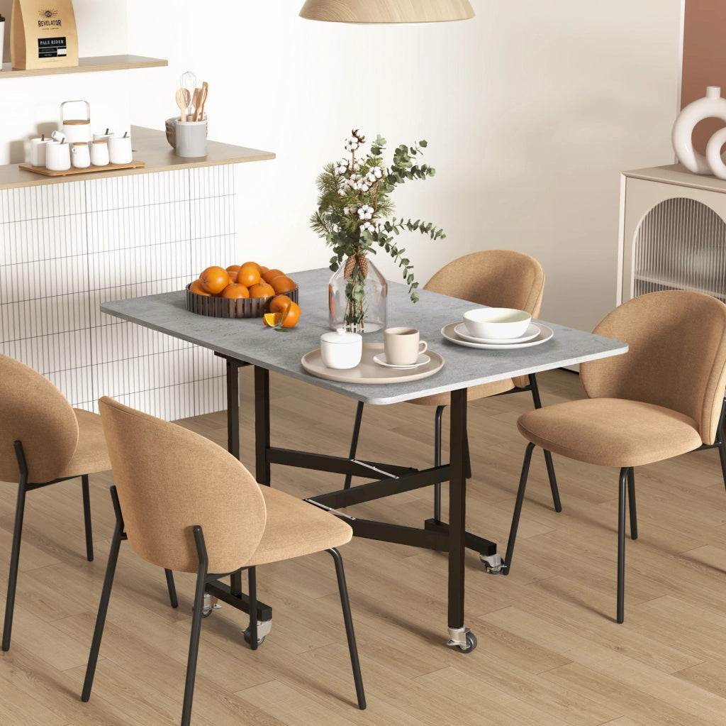 Tavolo da pranzo pieghevole grigio con ruote, per 4-6 persone